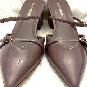 Marc Fisher Women's Pointed Toe Patent Mules in Mauve Brown